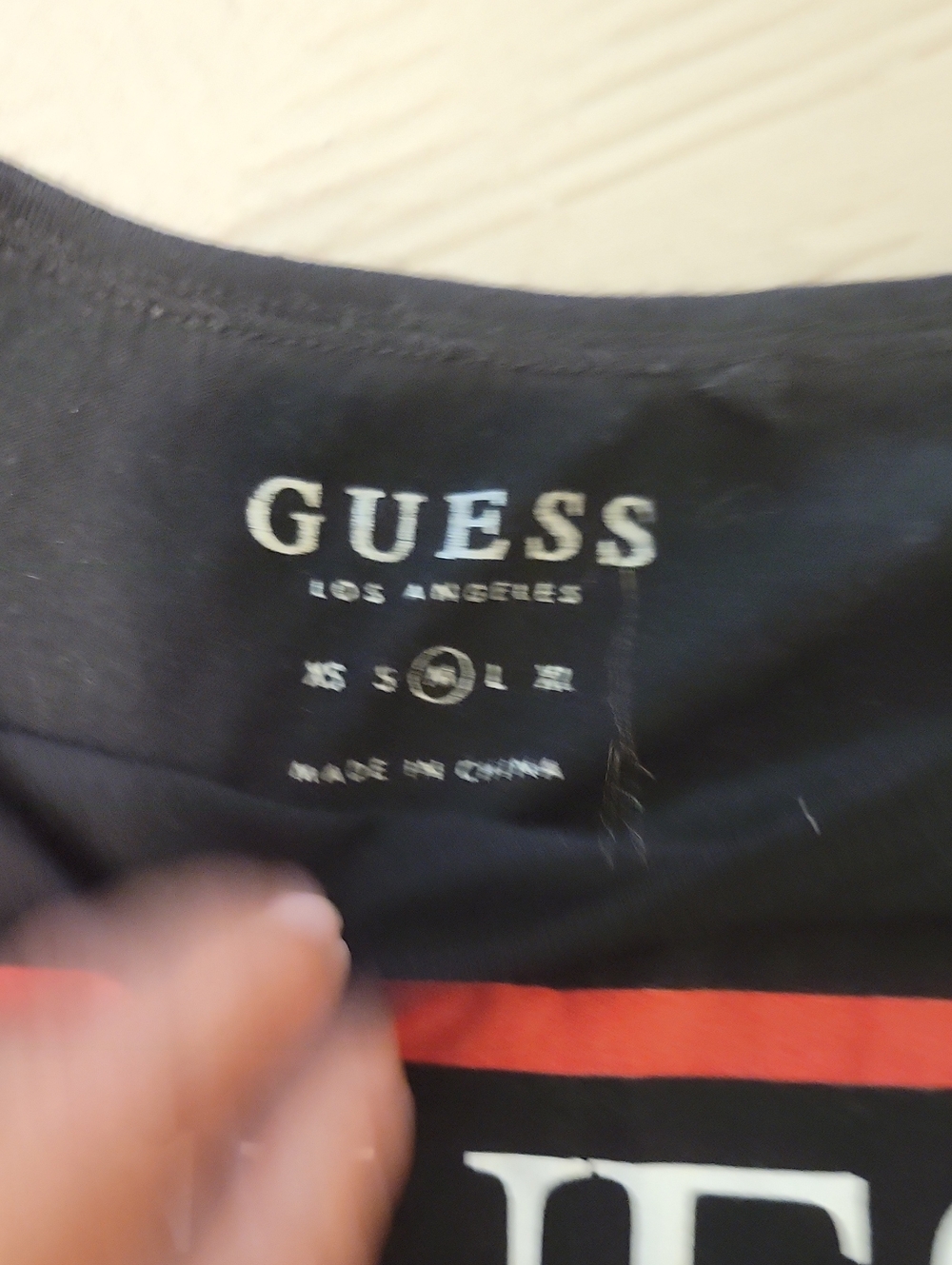 GUESS Black Tee with Red Triangle Logo - Picture 2 of 2